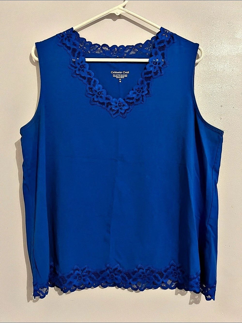 Coldwater Creek Lace Trim V-Neck Tank Top Blue 1X